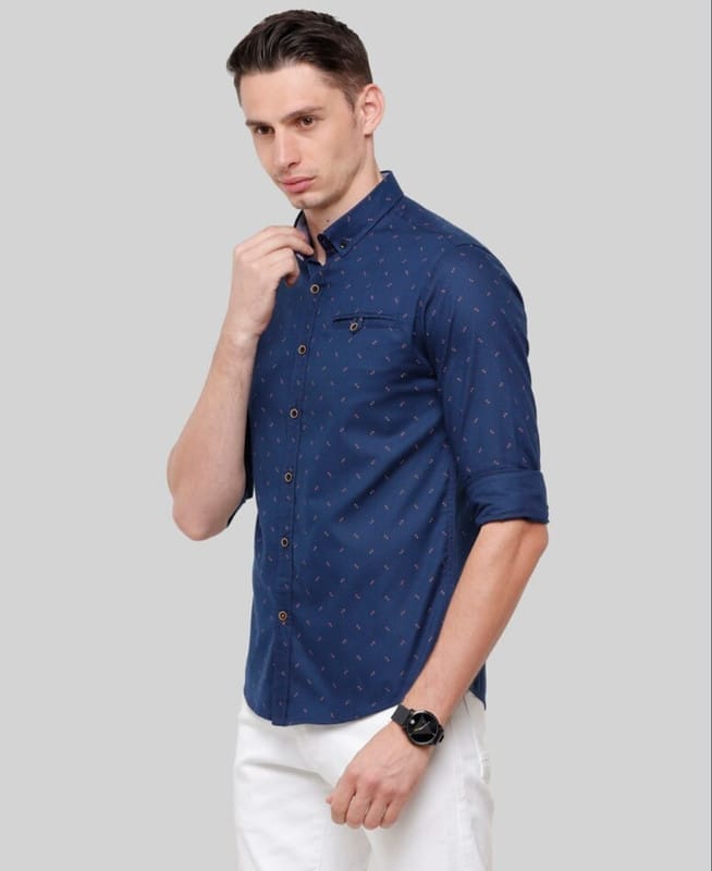 Men Navy Slim Fit Print Full Sleeves Shirt