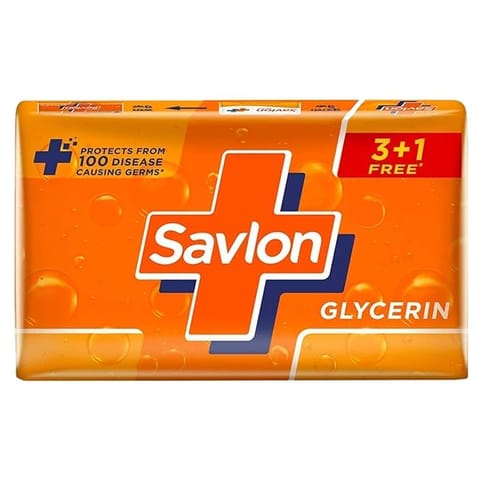 Savlon Glycerine Soap, 500g (125g - Pack of 3+1), Soap for Women & Men, For All Skin Types