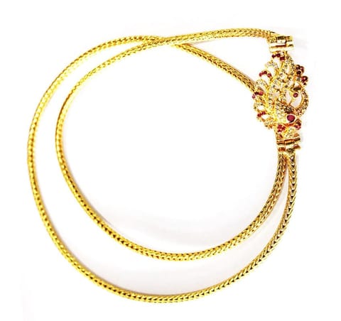 S L GOLD 1 Gram Gold Micro Plated AD Stone Red White Peacock Mugappu 24" Chain for Women