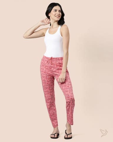 Twin Birds Women Lounge Wear Pants Pink Printed