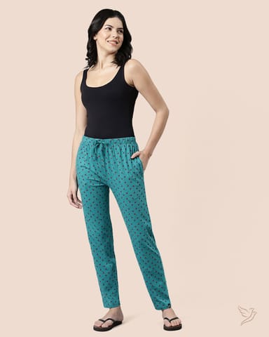 Twin Birds Women Lounge Wear Pants Blue Printed