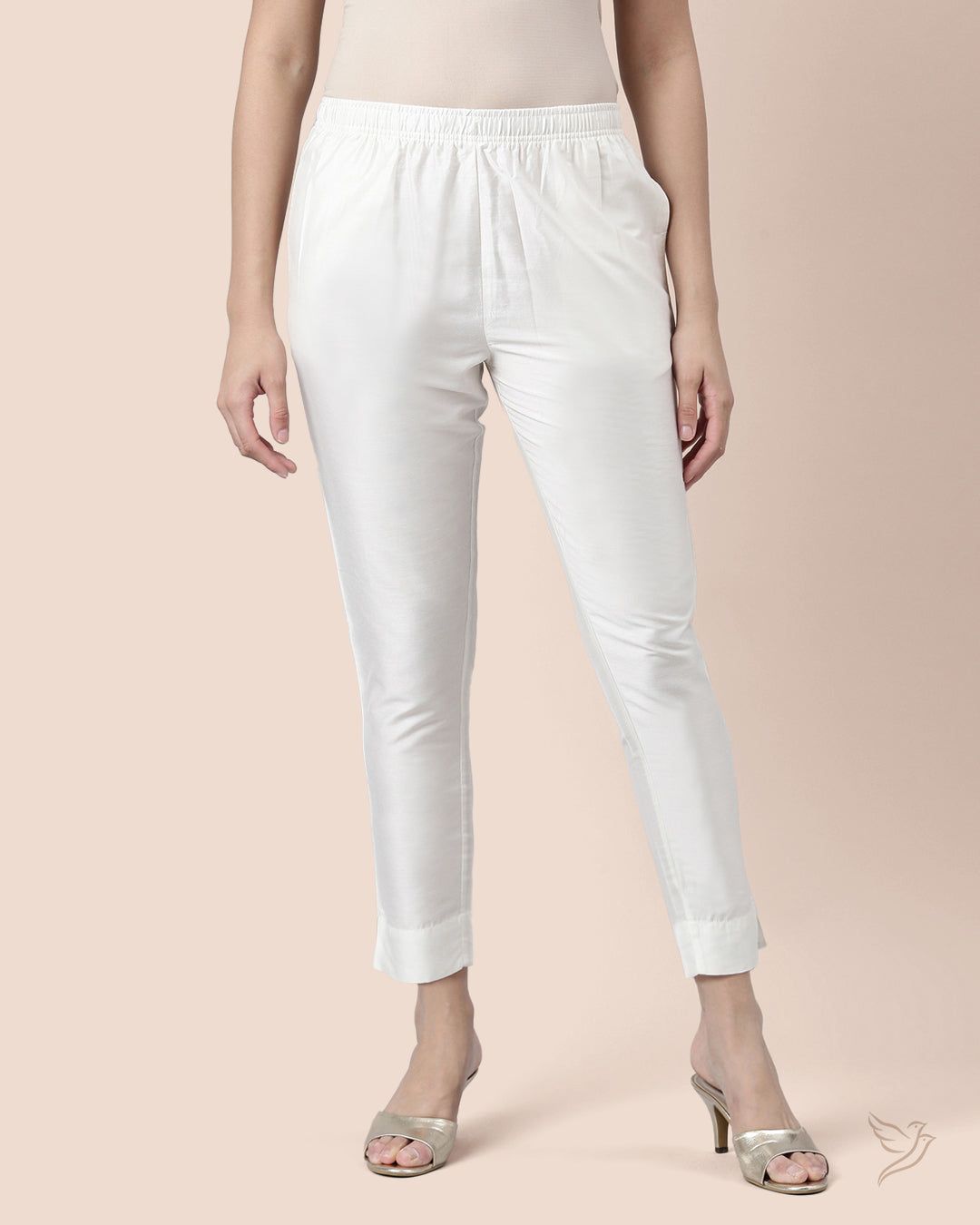 Twin Birds Women Straight Pant Metallic White