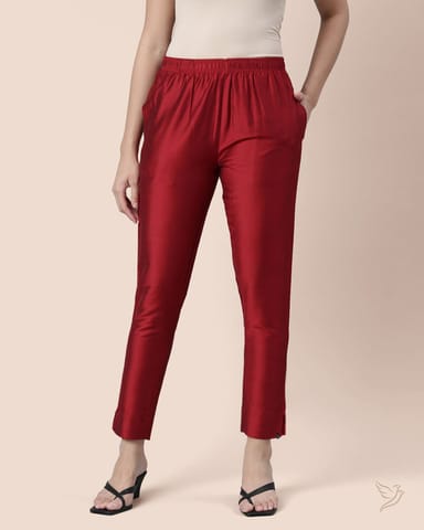 Twin Birds Women Straight Pant Metallic Plum Berry