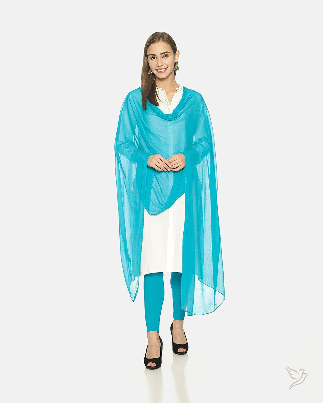 Twin Birds Women Matching Shawl - Grand Turquoise