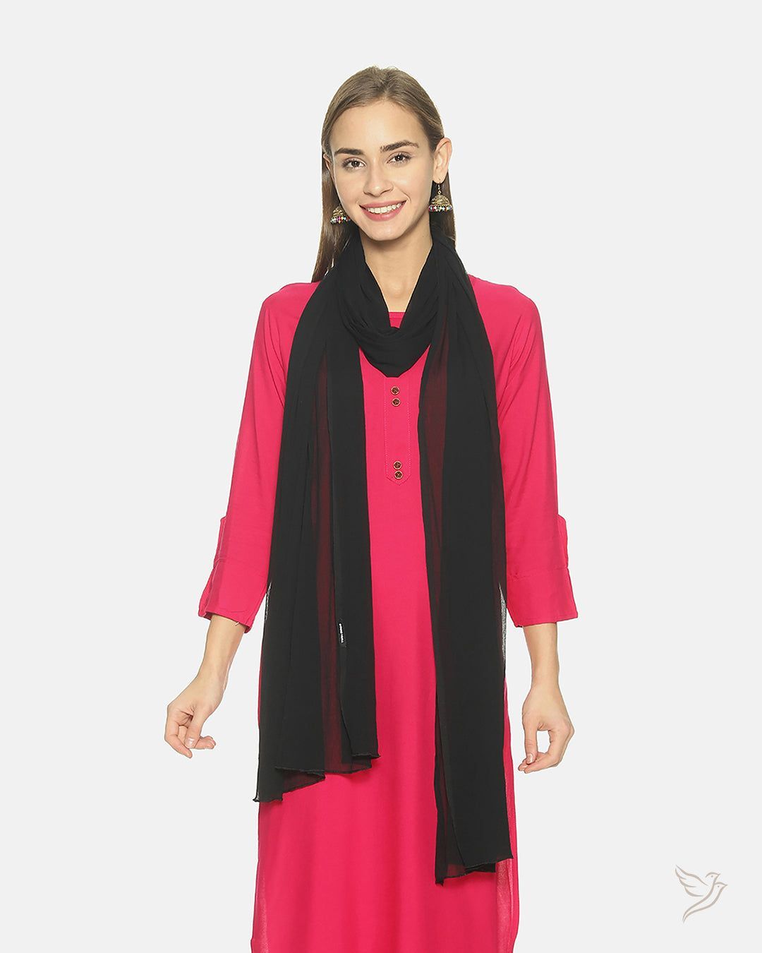 Twin Birds Women Matching Shawl - Carbon Black