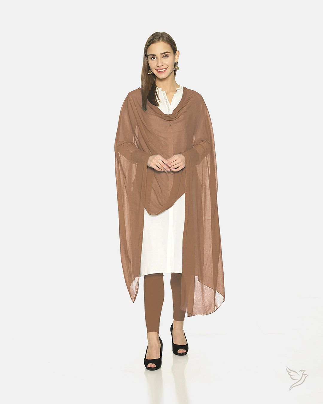 Twin Birds Women Matching Shawl - Mocha Bean