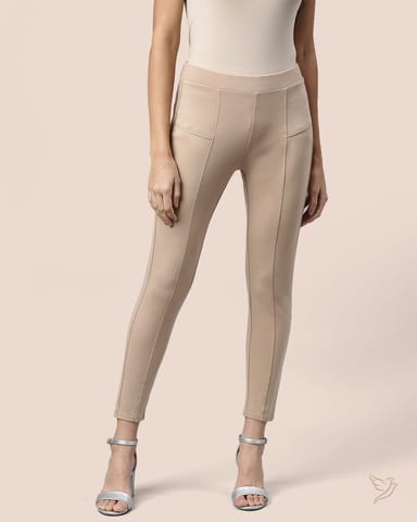 Twin Birds Women Solid Treggings Beige