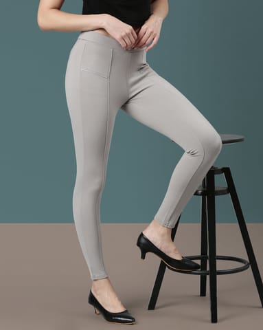 Twin Birds Women Solid Treggings Grey