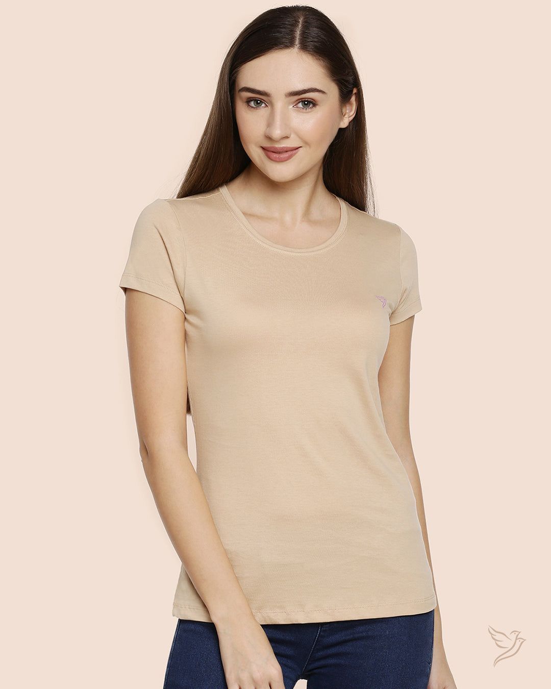 Twin Birds Women Slim Fit T Shirt Butter Scotch