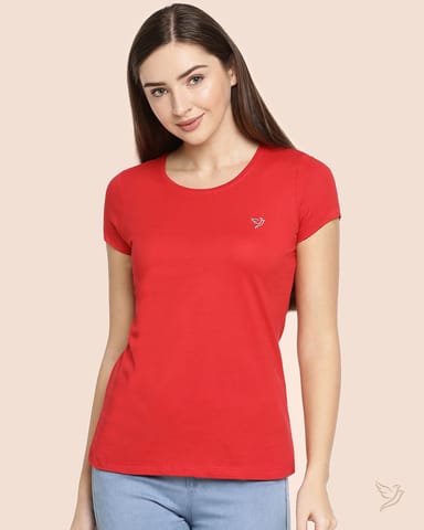 Twin Birds Women Slim Fit T Shirt Lip Stick