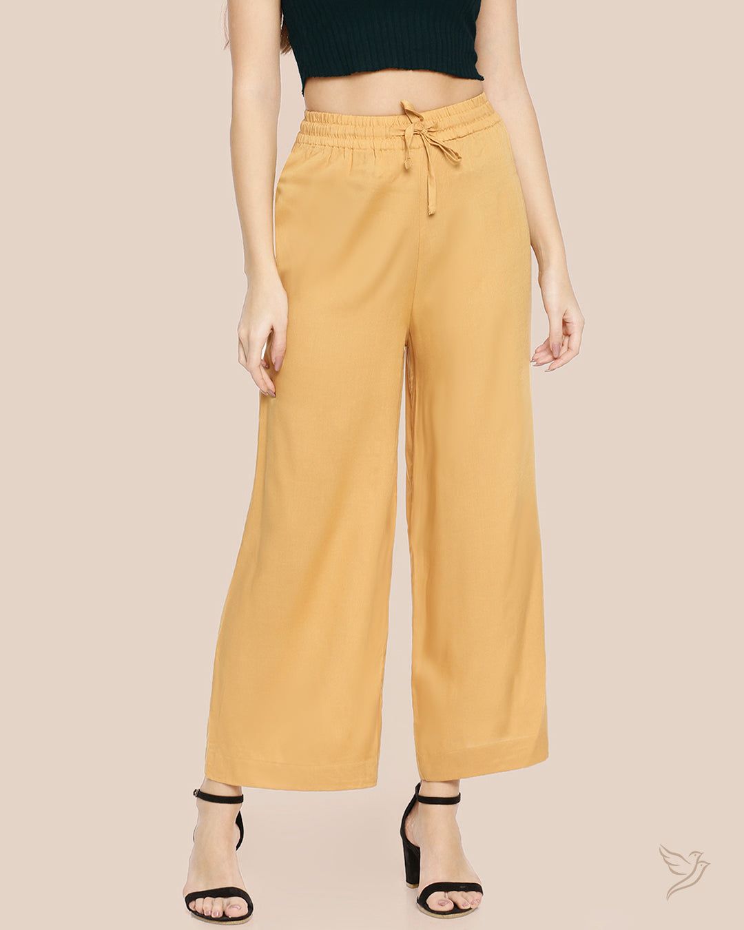 Twin Birds Women Wide Leg Palazzo Caramel Custard