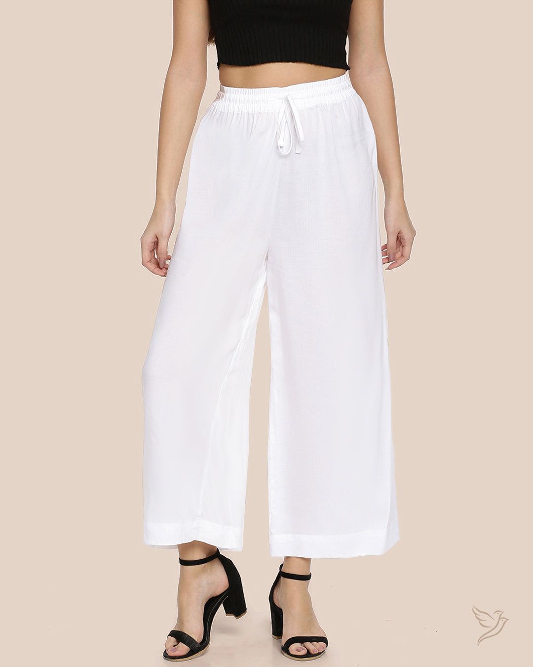 Twin Birds Women Wide Leg Palazzo Pearl White