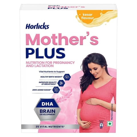 Horlicks Mother'S Plus, Health Drink For Pregnancy & Lactation, Protein For Healthy Birth Weight, No Added Sugar, Kesar Flavour, Refill Pack - 500Gm