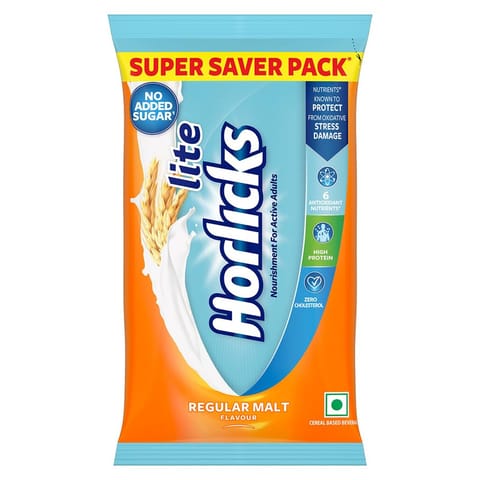 Horlicks Lite Scientifically designed for Adults High Protein, Zero added sugar Regular Malt Pouch