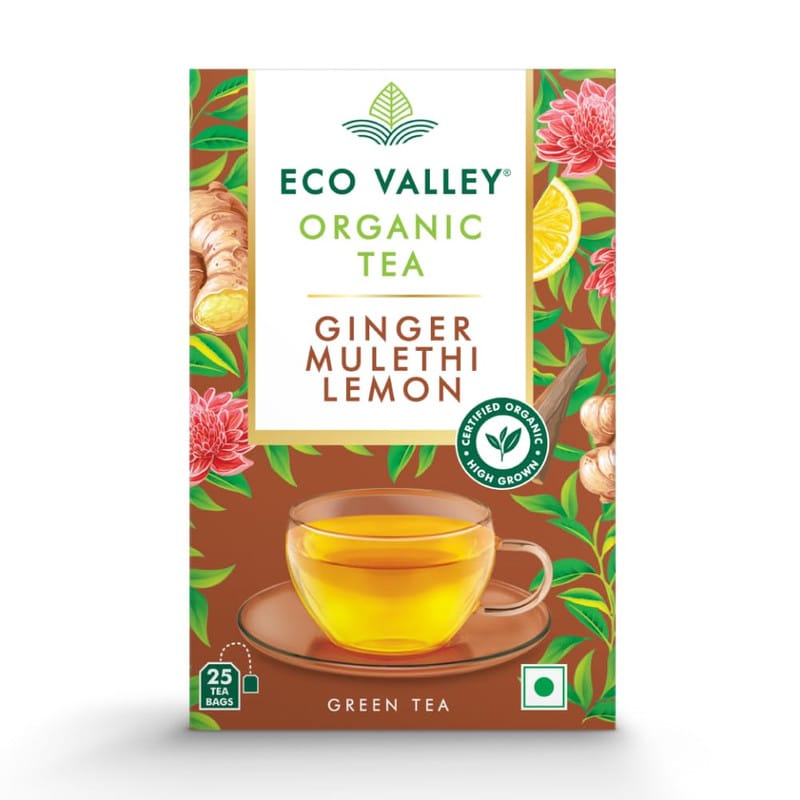 Eco Valley Organic Ginger Mulethi Lemon Tea Bags 25Nos