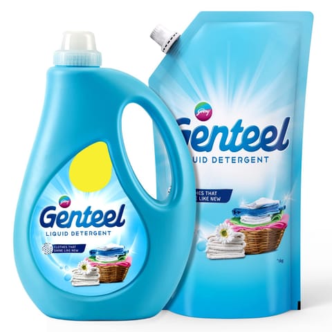 Genteel Liquid Detergent Bottle For Bucket & Machine Wash, No Soda Formula Fresh Liquid Detergent (2 X 1000 Ml), Pack of 1