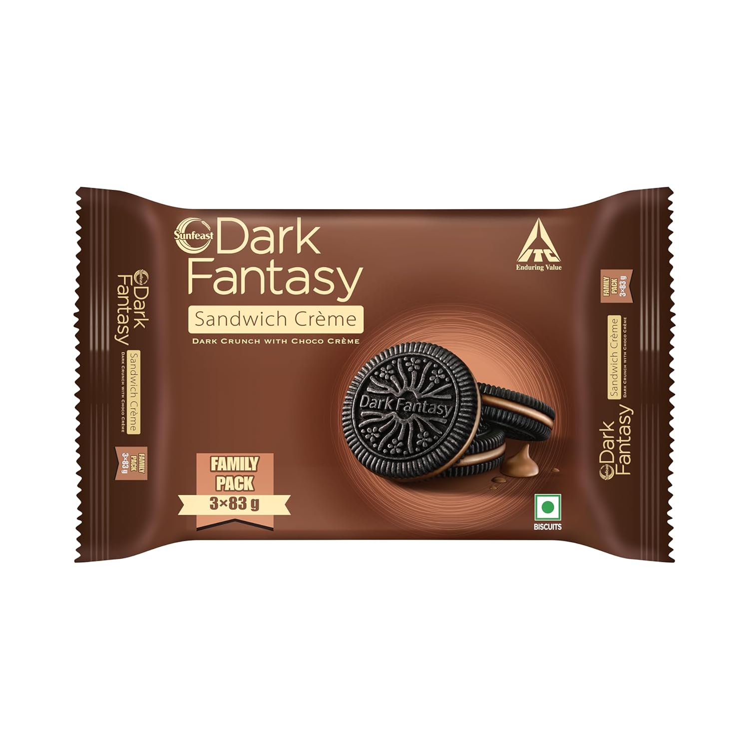 Sunfeast Dark Fantasy Chocolate Creme, 300Gm, Dark Crunchy Biscuits with Smooth creme