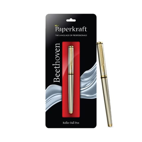 Paperkraft Beethoven- Ceramic Roller Ball Pen Chrome & Gold Tone Finish (Blue Ink)