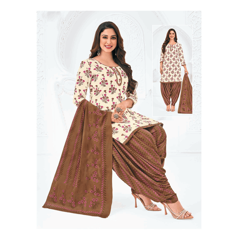 Pranjul 100% Cotton Printed Patiyala Dress Material (Unstitched)