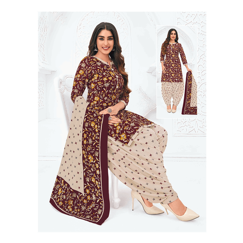 Pranjul 100% Cotton Printed Patiyala Dress Material (Unstitched)