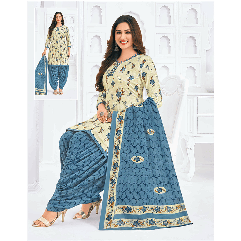 Pranjul 100% Cotton Printed Patiyala Dress Material (Unstitched)