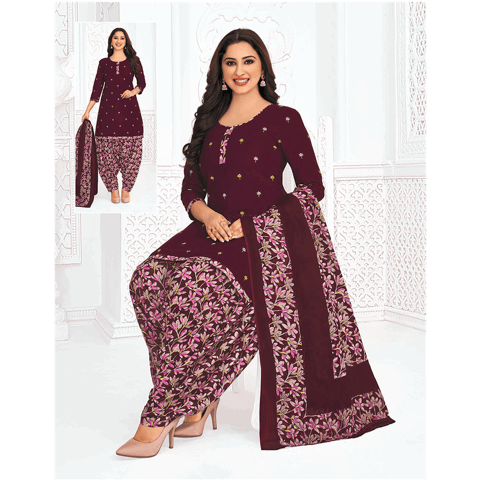 Pranjul 100% Cotton Printed Patiyala Dress Material (Unstitched)