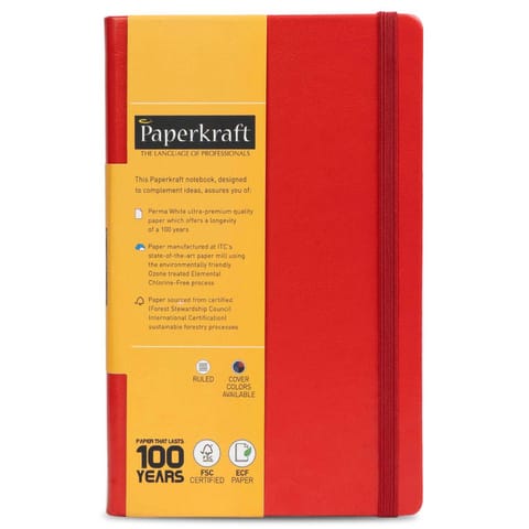 Paperkarft, Signature Series - Hard PU Ruled, Red Cover with White Pages - 240 pages, 210mm x 133mm