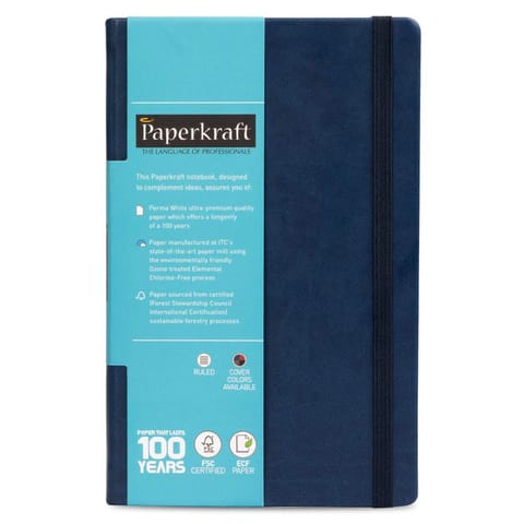 Paperkarft, Signature Series - Hard PU Ruled, Dark Blue Cover with White Pages - 240 pages, 210mm x 133mm