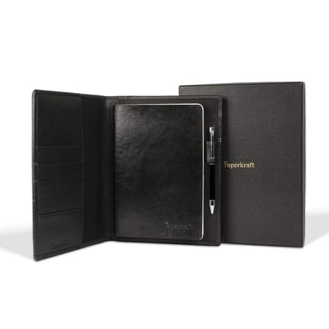 Paperkarft, Leather Bound Notebook, Black Softbound PU notebook and Paperkraft Bethoven Crome pen