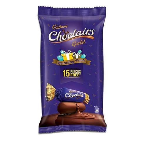 Cadbury Choclairs Gold Birthday Pack, 655.5g (Pack of 100 with Free 15 Pieces)