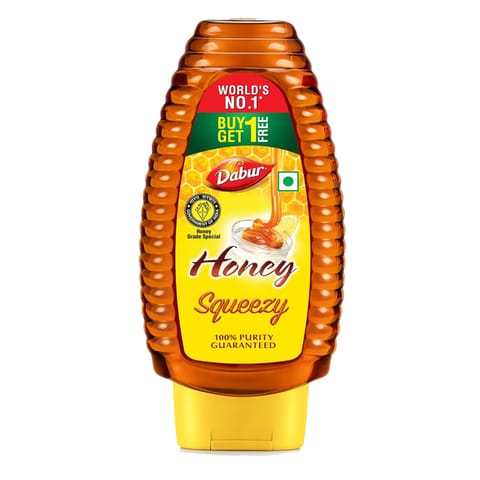 Dabur Honey Squeezy Pack 100% Pure World's No.1 Honey Brand with No Sugar Adulteration - 225g (Buy 1 Get 1)