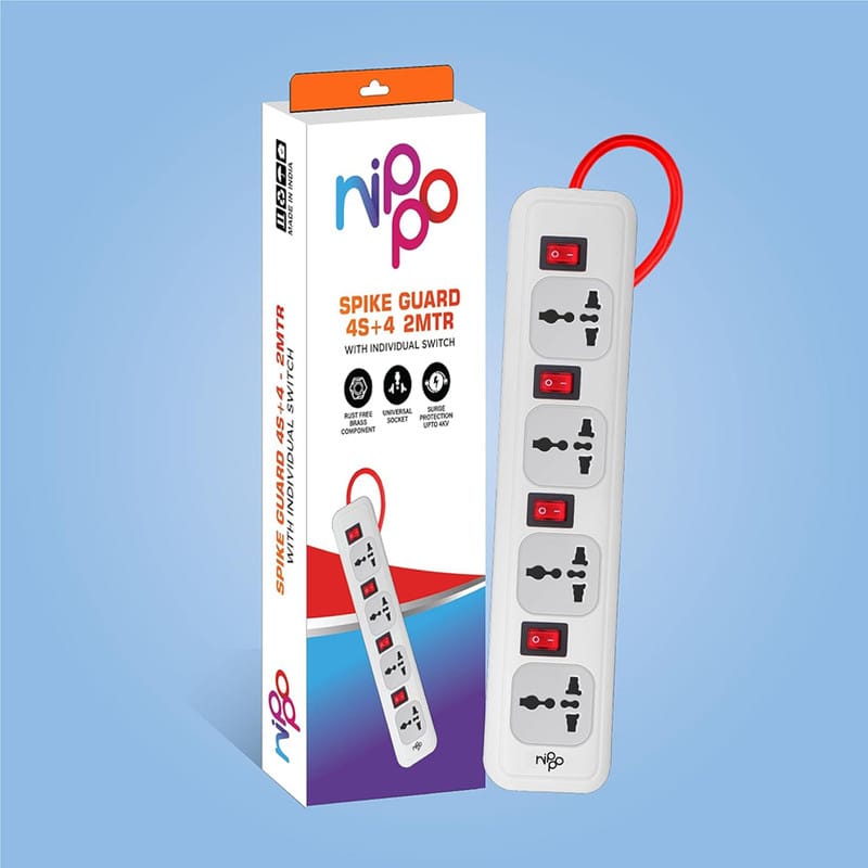 Nippo Spike Guard-4 Socket + 4 Switch- 2 Meter