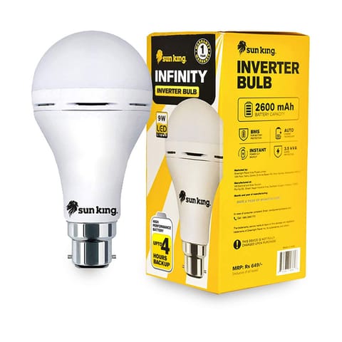 Sun King 9W LED Light Inverter Rechargeable Bulbs with 2200 mAh, B-22 Base and 4 hours Power Backup (Cool White Color)