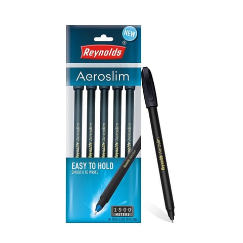 Reynolds Aeroslim Ball Point Pen | With Comfortable Grip Pens For Writing School and Office Stationery Pens For Students Pouch - Pack of 5