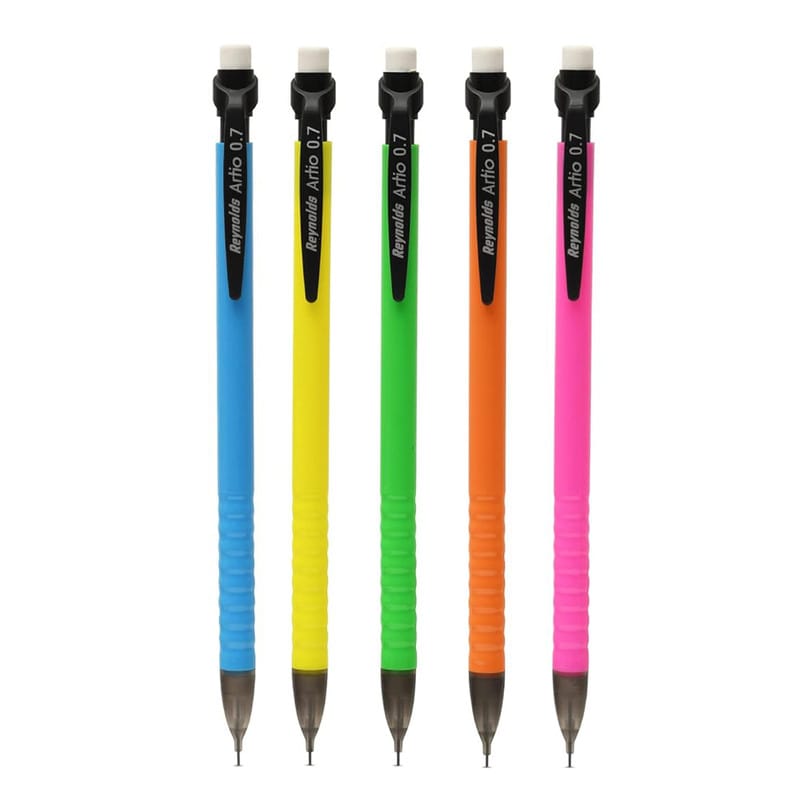 Reynolds Artio Bag 0.7- Assorted I Break-resistant lead With Comfortable Grip for Extra Smooth Writing I School and Office Stationer Pencil - Pack of 5