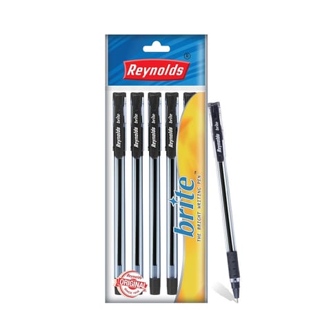 Reynolds Brite Ball Point Pen| With Comfortable Grip Pens For Writing School and Office Stationery Pens For Students Bag - Pack of 5