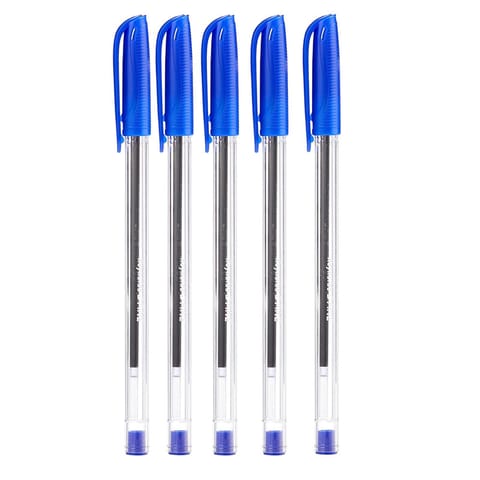 Reynolds D-fine Ball Pen | Ball Point Pen Set With Comfortable Grip | Pens For Writing | School and Office Stationery | Pens For Students Pouch- Blue Pack of 5