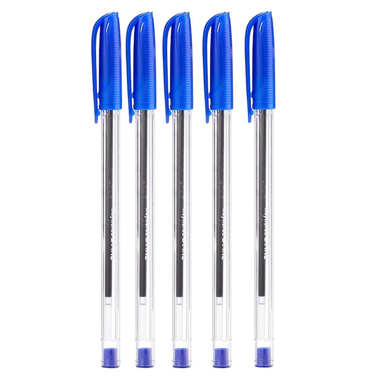 Reynolds D-fine Ball Pen | Ball Point Pen Set With Comfortable Grip | Pens For Writing | School and Office Stationery | Pens For Students Pouch- Blue Pack of 5