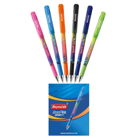 Reynolds Racer Sporty Bag Lightweight Gel Pen With Comfortable Grip For Extra Smooth Writing I School And Office Stationery|0.5Mm Tip Size|Blue - Pack of 7