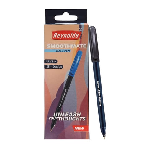 Reynolds Smoothmate Ball Point Pen Set With Comfortable Grip | Pens For Writing | School and Office Stationery | Pens For Students Box - Pack of 10