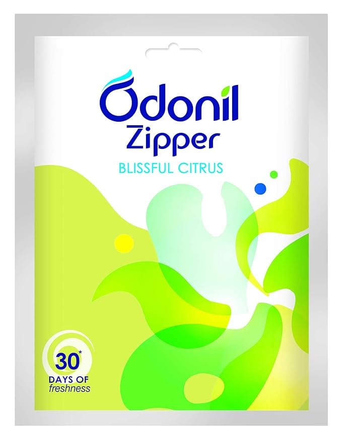 Odonil Bathroom Air Freshner Zipper (Blissful Citrus) - 10g | Instant & Long Lasting Fragrance | Lasts upto 30 days | Germ ProtectionCitrus