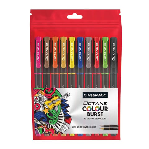 Classmate Octane Colour Burst-10 Multicolour Gel Pens (Pack Of 10)