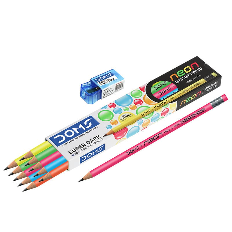 DOMS Graphite Pencil Neon Eraser Tipped Pencils