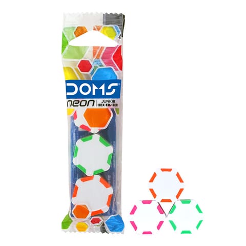 DOMS Neon Junior Hex Eraser Pack of 3