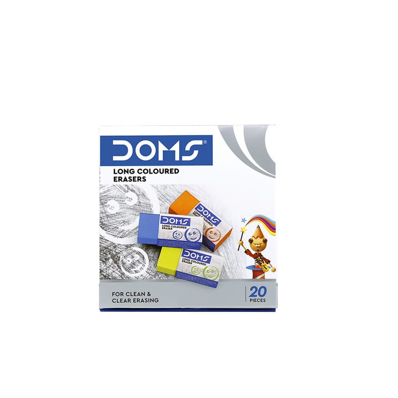 DOMS Long Coloured Eraser Pack of 20