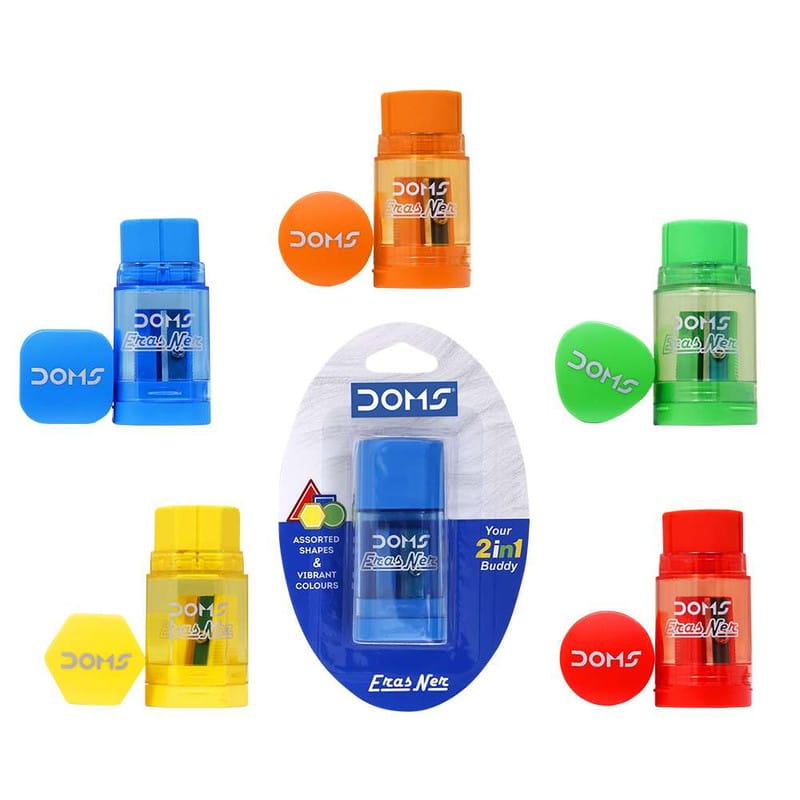 DOMS Sharpener & Eraser 1 Eraser (Assorted Colours & Shapes)