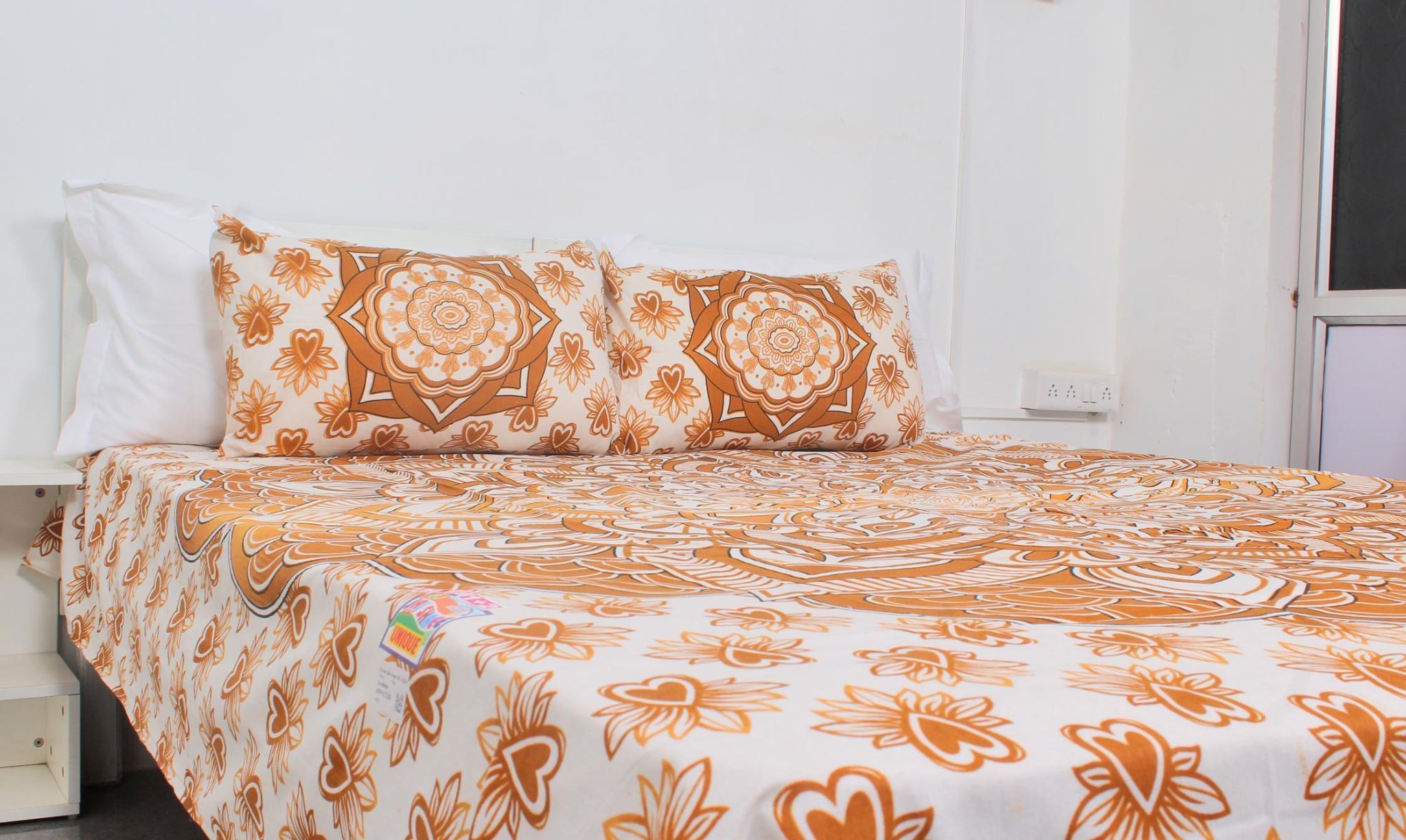 Peach Floral Cotton Printed Double Bedsheet 90 X 100 Inches with 2 Pillow Covers