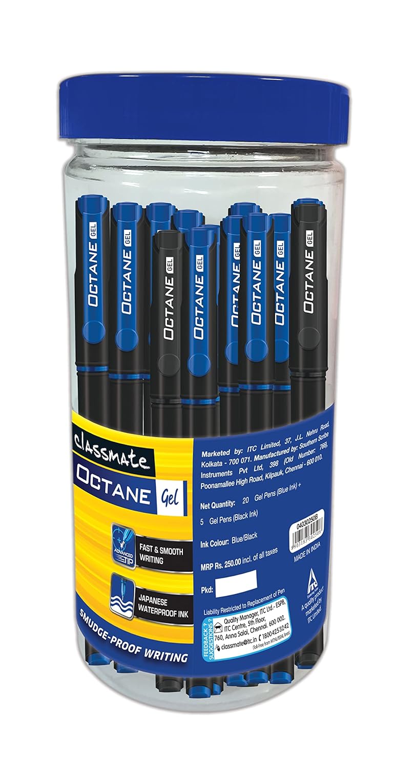 Classmate Octane Gel Pen Pack Of 25 ( 20 Blue And 5 Black)