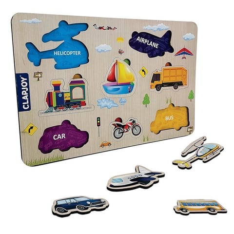 Clapjoy Wooden Learning Educational Board for Kids, Puzzle Toys for 2 Years Old Boys & Girls (Vehicle)