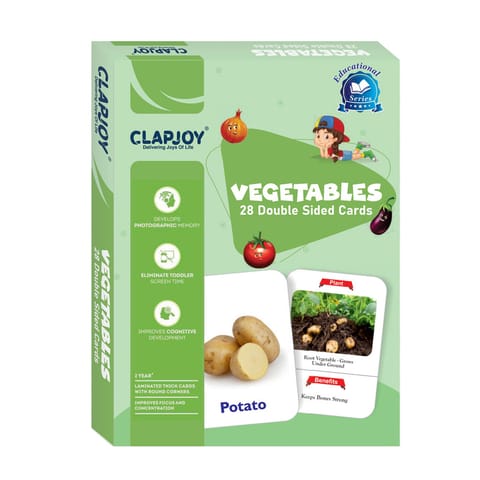 Clapjoy Double Sided VEGETABLES Flash Cards for Kids Educational Learning Material| Early Learning Cards for Kids|Return Gift for Kids Ages 2-6 Years Old Boys & Girls (Vegetables)